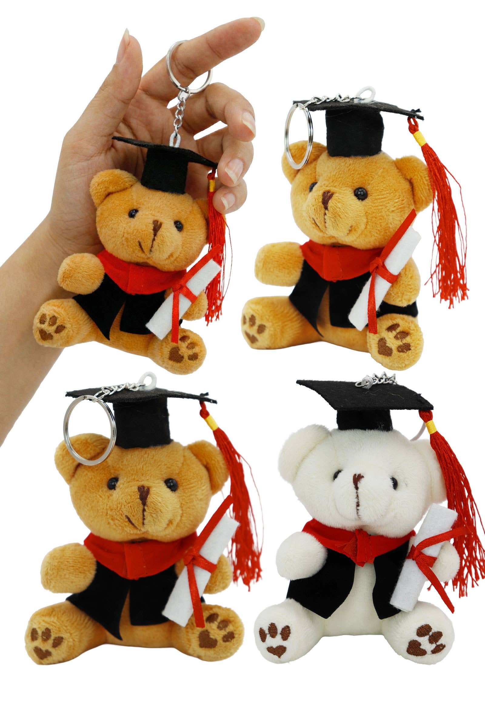 Assorted Graduation Teddy Bear Plush Keychain - 12 pcs