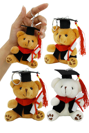 Assorted Graduation Teddy Bear Plush Keychain - 12 pcs
