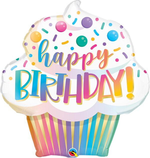 Ombre Happy Birthday Cupcake Mylar