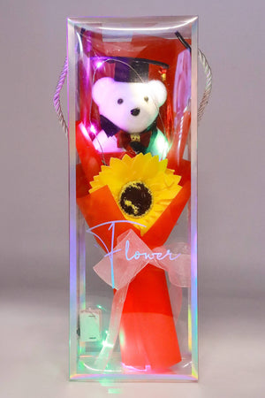 Graduation Bear Sunflower Bouquet LED Gift Box