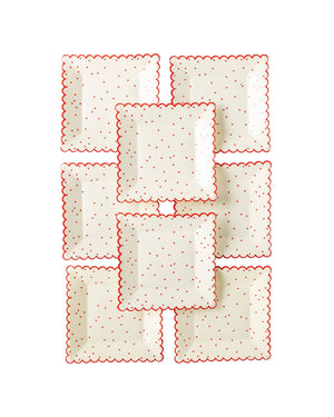 VAL941 - Valentine Red Scattered Heart Scalloped 8" Plate