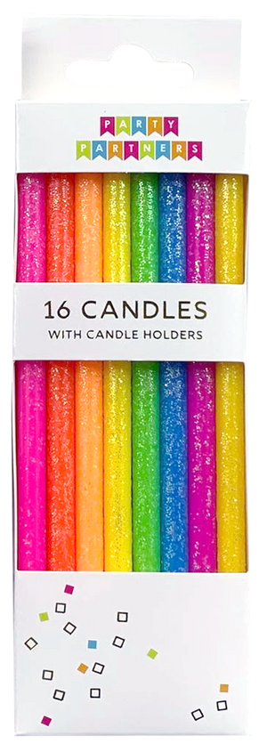 Tall Neon Rainbow Gradient 16 Candle Set