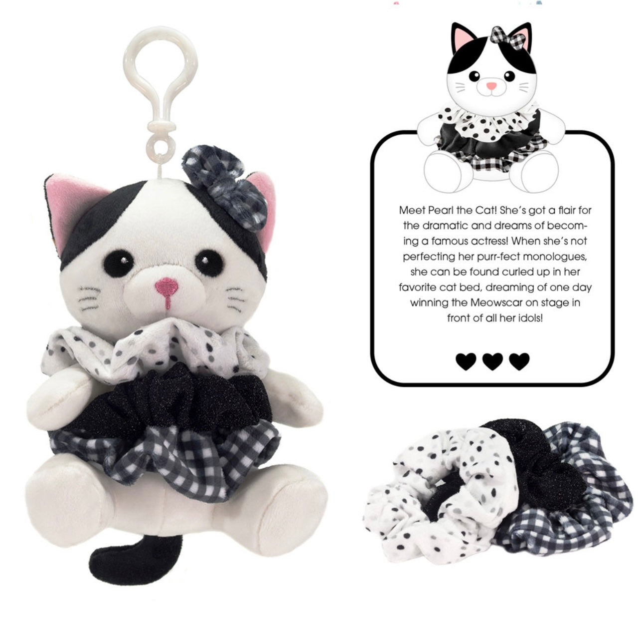 Scrunch Bunch 6" Pearl Cat Plush Keychain