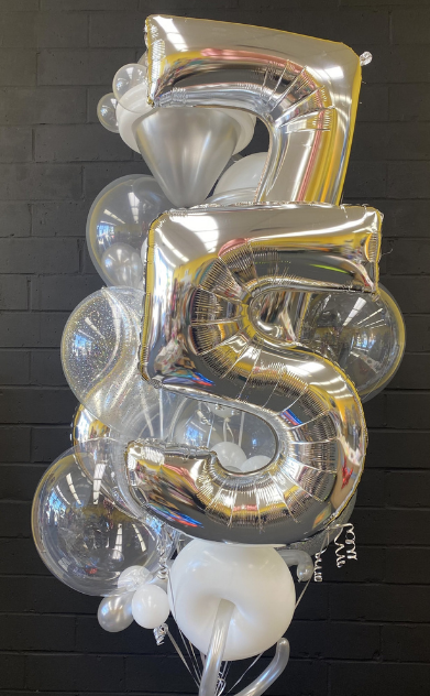 Silver, White, and Clear Bouquet With Numbers