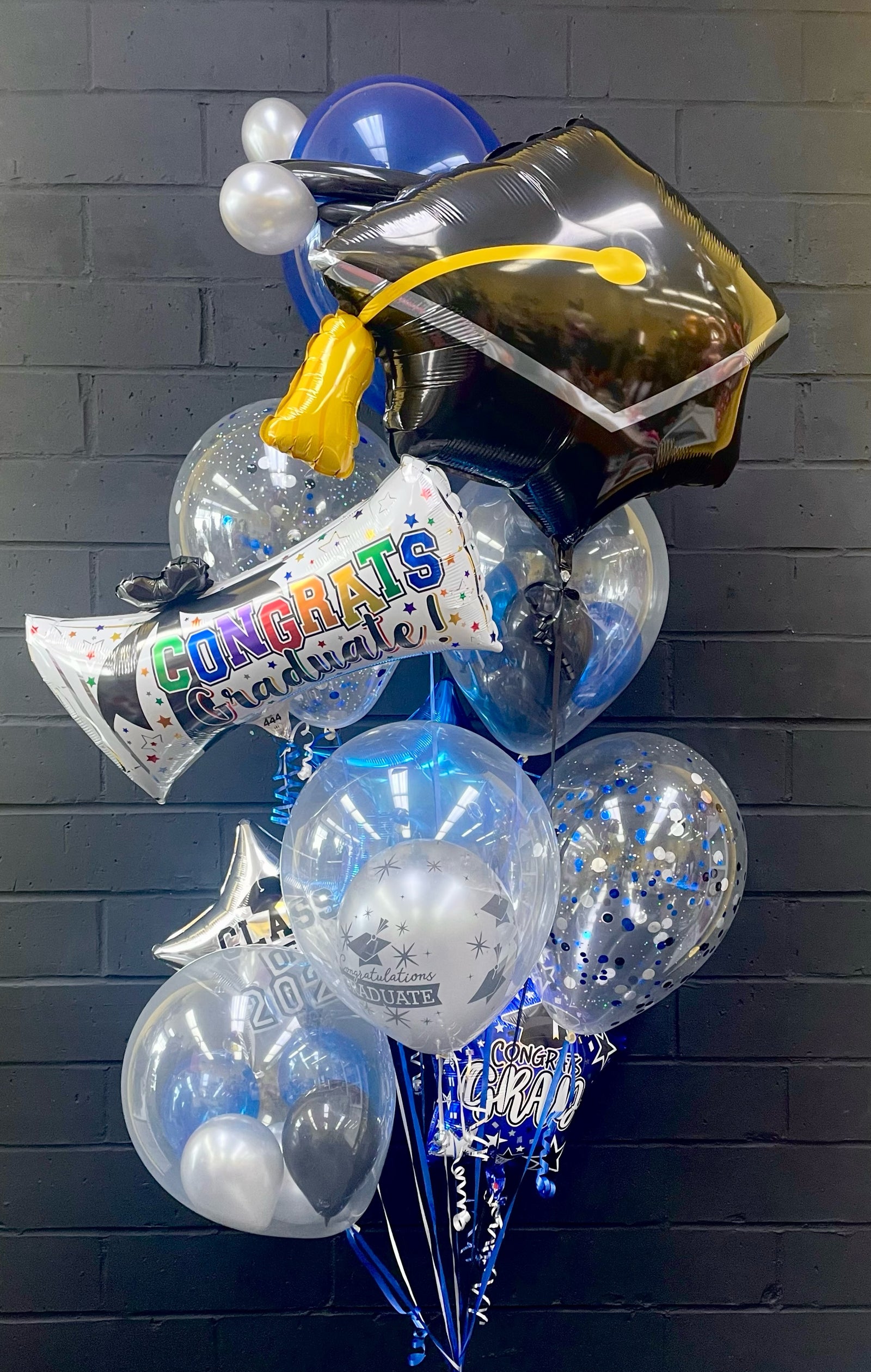 Blue and Black Graduation Bouquet